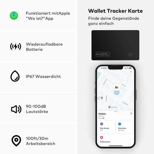 VINGNUT Wallet Tracker Card, Smart Tag Compatible Avec Apple Find My(Ios Uniquement), Résistant À L'Eau Ip67,Localisateurs D'Objets Pour Portefeuilles, Clés, Valise, Sac, Bagages,1 Paquet